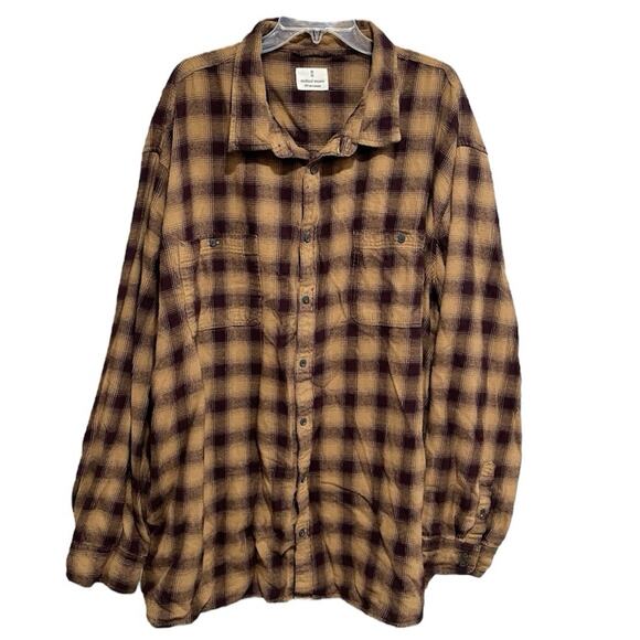 Mutual Weave Men Plaid Flannel Shirt Size 5XLT Brown Tan Hook and Loop Rugged - Picture 1 of 8